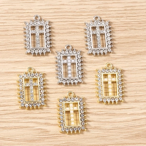 Rectangular Cross Charms Alloy Rhinestone Faux Artificial Pearl Pendants For DIY Jewelry Making Necklace Bracelet Religious Style Women Accessory