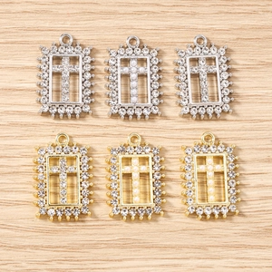 Geometric square cross pendants with pearls and rhinestones for DIY jewelry making