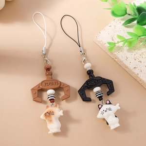 Creative orange and tuxedo cat claw machine phone charms with hooks and straps