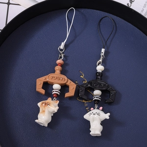 Fashionable cat claw claw-machine phone charms with cute resin cats and beads