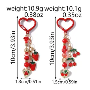 Size specifications for fruit beaded keychains showing strawberry and cherry dimensions