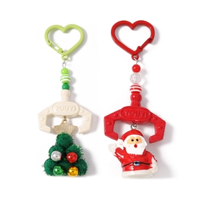 Christmas beaded keychains with Santa Claus and plush tree on heart-shaped hooks