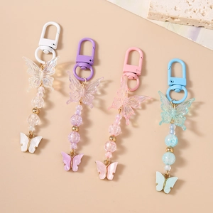 Fashion beaded butterfly keychain set in white purple pink and blue for bags