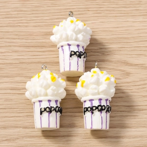 Lot de breloques créatives en seau de popcorn 3D avec boucles pour loisirs créatifs