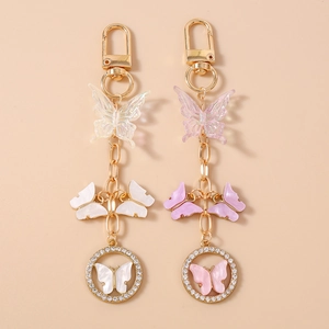 Fashion Butterfly Keychain Rhinestone Resin Pendant Bag Charm For Women Cute Animal Butterfly Keyring Decoration Gift