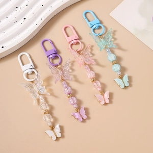 Chic butterfly beaded keychains in white purple pink and blue for bags and keys