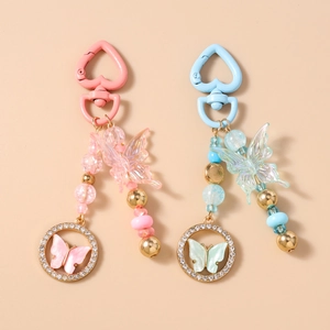Porte-Clés Papillon en Perles Avec Boucle Coeur et Pendentif de Sac en Strass pour Femmes Filles en Alliage et Acrylique Cadeau