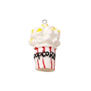 Pendentif seau de popcorn 3D réaliste avec rayures rouges et anneau en métal argenté