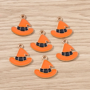 Halloween Witch Hat Alloy Enamel Pendants Charms For DIY Jewelry Making Necklaces Earrings Bracelets Accessories Orange Enamel