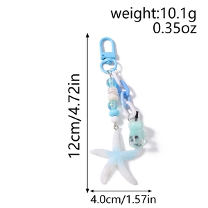Detailed view of ocean style beaded keychain with starfish and mini drink cup charm