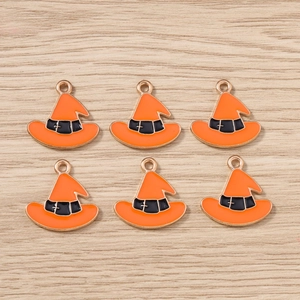 Set of 6 orange witch hat alloy charms for DIY Halloween jewelry and necklaces