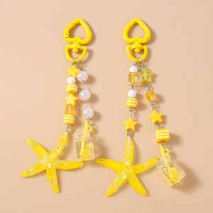 Summer Starfish Beaded Keychain For Women Yellow Resin Star Heart Drink Bottle Bag Charm Fashion Jewelry Hanging Ornament