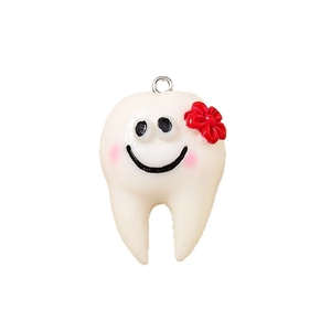 Ciondolo a forma di dente con fiore rosso e sorriso per gioielli fai da te 5pz