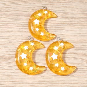 Colgantes de luna de resina amarilla con estrellas y purpurina para bisutería artesanal