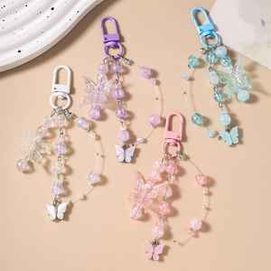 Modisch Schmetterling Perlen Schlüsselanhänger Acryl Harz Irisierend Laser Taschenanhänger Für Damen Mädchen Schmuck