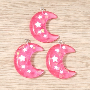Colgantes de luna en resina rosa con lentejuelas de estrella y aros para bisutería DIY