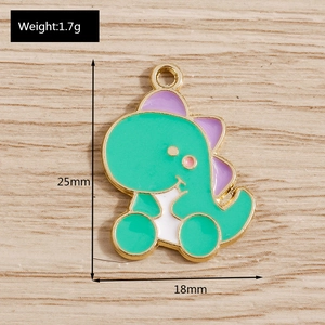 Macro view of green dinosaur alloy charm with detailed dimensions 25mm by 18mm