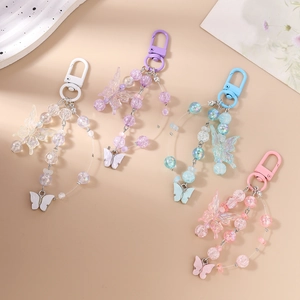 Modisches Perlen-Schmetterling-Schlüsselanhänger-Set in Lila, Blau, Rosa und Weiß