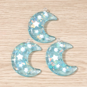 Colgantes de luna de resina azul claro con estrellas para accesorios de joyería DIY