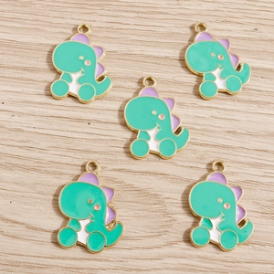 Pack of green dinosaur alloy pendants with gold trim for DIY jewelry making and crafts