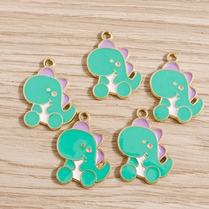 5pcs cartoon dinosaur enamel pendants with gold alloy edges for DIY jewelry making