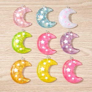 Colgantes de Resina de Luna y Estrella DIY Con Lentejuelas Dijes de Luna Creciente Coloridos para Collar Pulsera Llavero Joyería