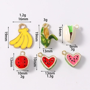 Detailed size chart for fruit charms including banana and watermelon DIY jewelry pendants