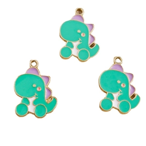 Cute mint green and purple dinosaur charms with gold alloy frame for DIY jewelry making