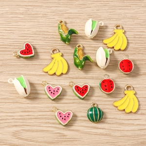 DIY colorful fruit and vegetable alloy charms including watermelon, banana and corn charms