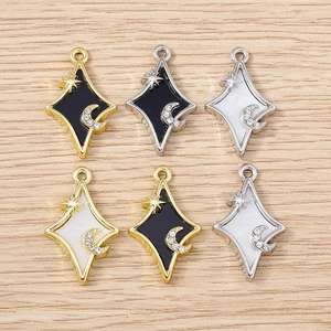 Lot de 6 breloques étoile et lune en émail avec strass pour création bijoux