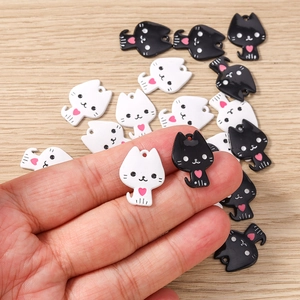 Détails de pendentifs chats DIY noir et blanc avec cœur rose pour bijoux artisanaux
