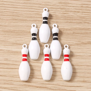 Lot de 6 breloques quilles de bowling avec rayures rouges et noires pour bijoux DIY