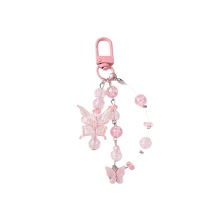 Schicker rosa Schmetterlings-Schlüsselanhänger mit Acryl-Anhänger und Perlenkette