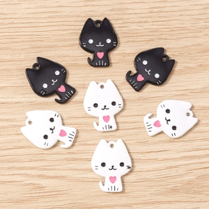 Lot de jolis pendentifs chats en émail noir et blanc pour la création de bijoux DIY