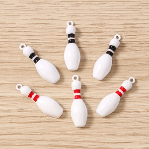 Lot de 6 mini pendentifs quille de bowling rayés rouge et noir pour bijoux DIY