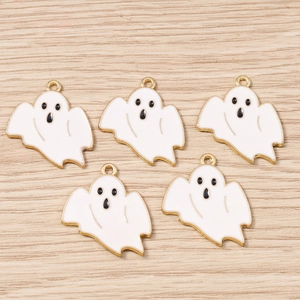 Détails de breloques fantômes en émail blanc et bordure dorée pour bijoux DIY