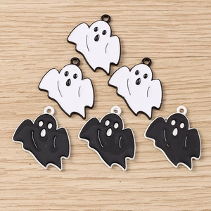 Pendentifs fantômes d'Halloween en émail noir et blanc pour bijoux DIY