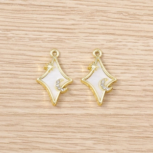 Détails de breloques dorées en losange avec étoile et lune en zircon pour bijoux DIY