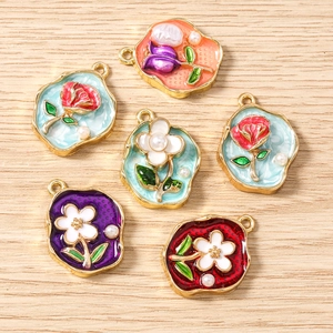 Vintage Tulpe Rose Blume Emaille Anhänger Legierung Künstliche Perle Floral Charms Für DIY Halskette Armband Schmuckzubehör