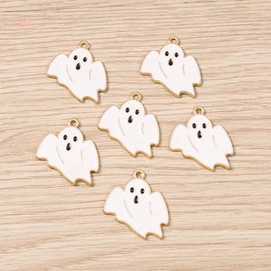 Lot de 6 breloques fantômes en émail blanc et alliage doré pour création de bijoux Halloween