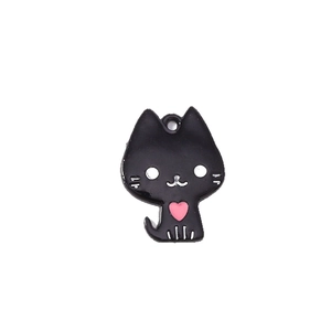 Pendentif chat noir mignon avec cœur rose pour bracelets et colliers DIY, lot de 10