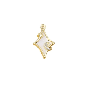Pendentif étoile et lune dorée avec nacre et zircons pour création de bijoux