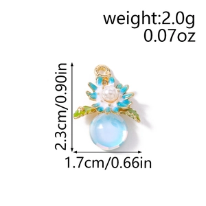 Pendentif fleur bleue avec perle et détails de dimensions précis pour bijoux