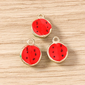Detail of red watermelon charm alloy pendants with gold plating for DIY jewelry making