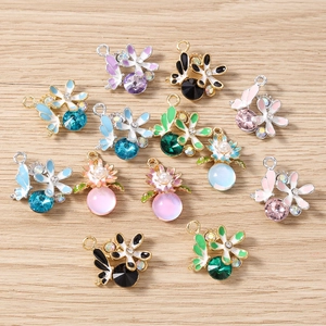 Pendentifs colorés en émail fleur et papillon avec strass pour création de bijoux DIY