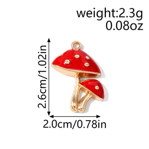 Lindo colgante de doble hongo rojo con detalles dorados para collares DIY