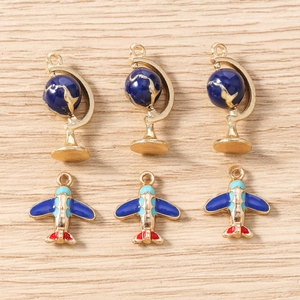 Enamel Airplane Globe Charms Alloy Gold Plated Drip Oil Pendants For Jewelry Making Earrings Bracelet Necklace Accessories