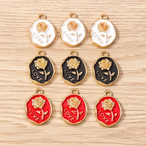 Mixed set of oval geometric rose pendants with LOVE text for DIY jewelry making