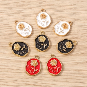 Golden rose alloy charms with LOVE text for DIY jewelry making in three colors