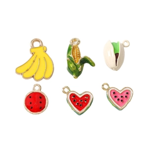 DIY colorful alloy fruit pendants including banana corn and watermelon for jewelry making